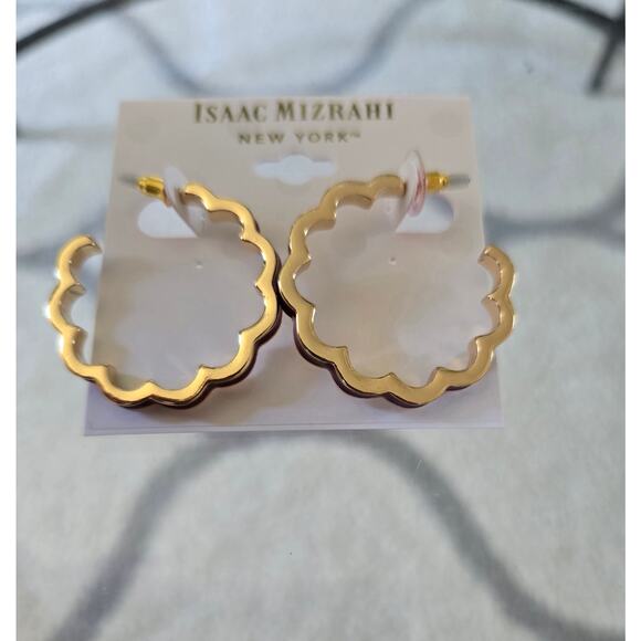 Isaac Mizrahi Gold Burgundy Cut Out Earrings New - Picture 2 of 5